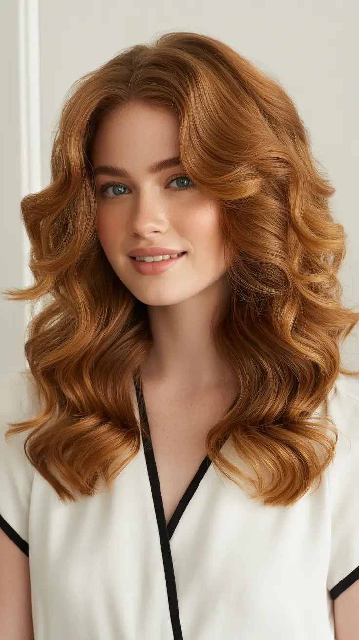 haircut for round faces Soft Copper Volume Waves