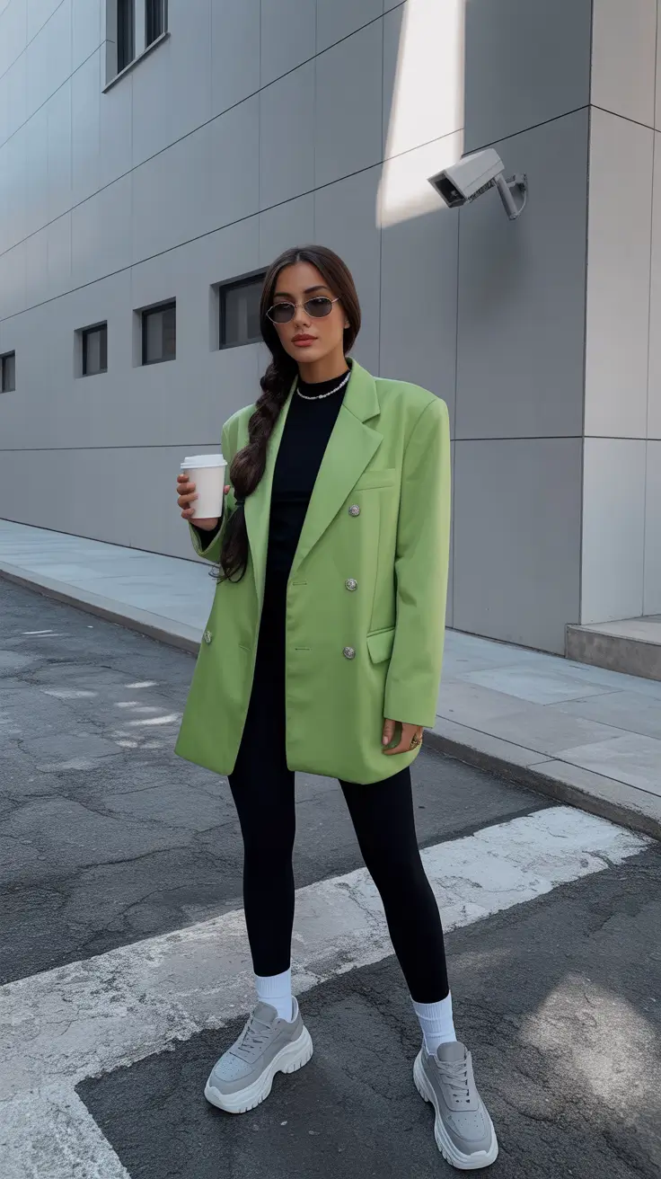 Legging outfit ideas 2026 Lime Blazer Power