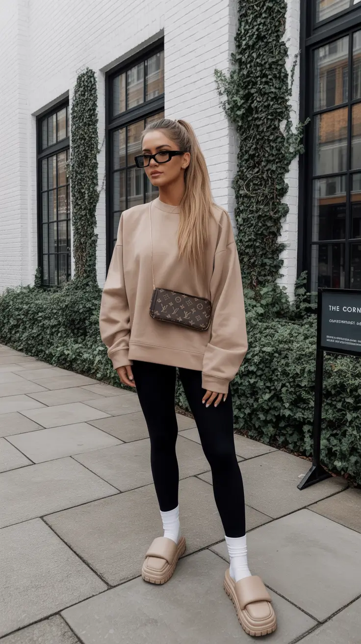Legging outfit ideas 2026 Beige Street Ease