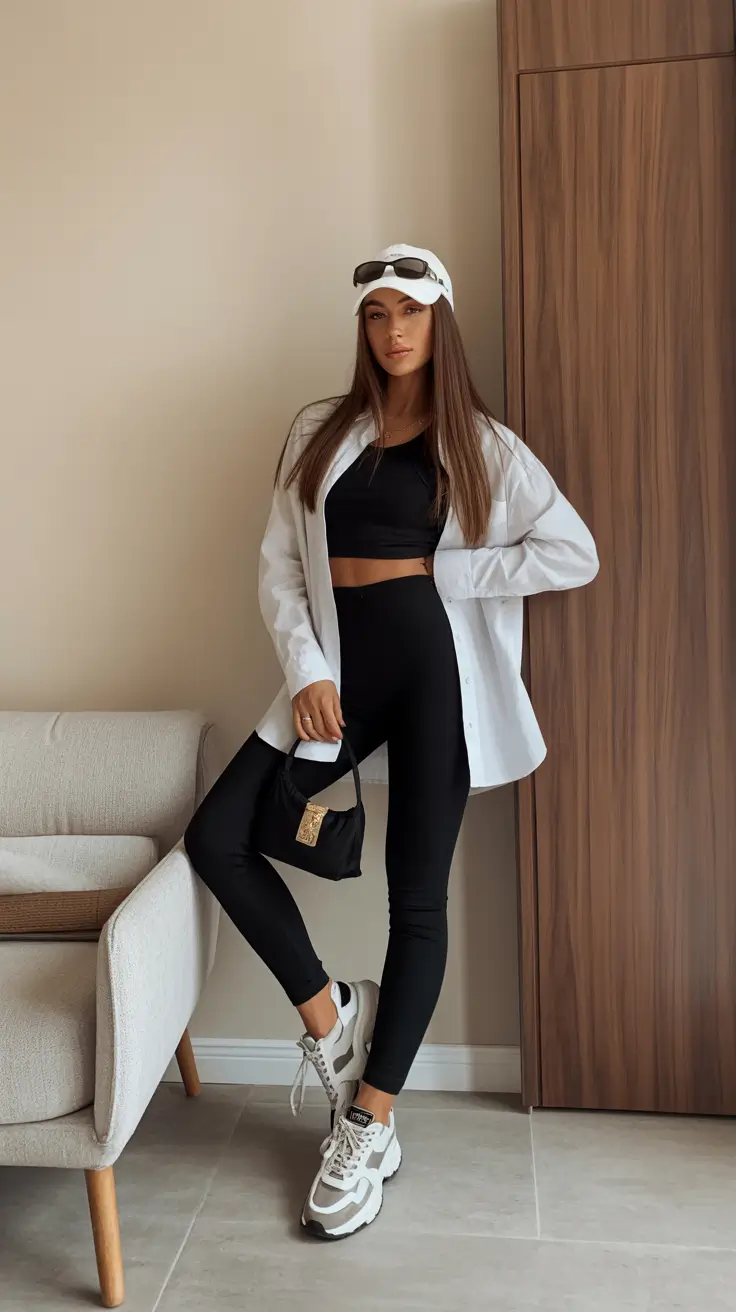 Legging outfit ideas 2026 Effortless Monochrome Elegance
