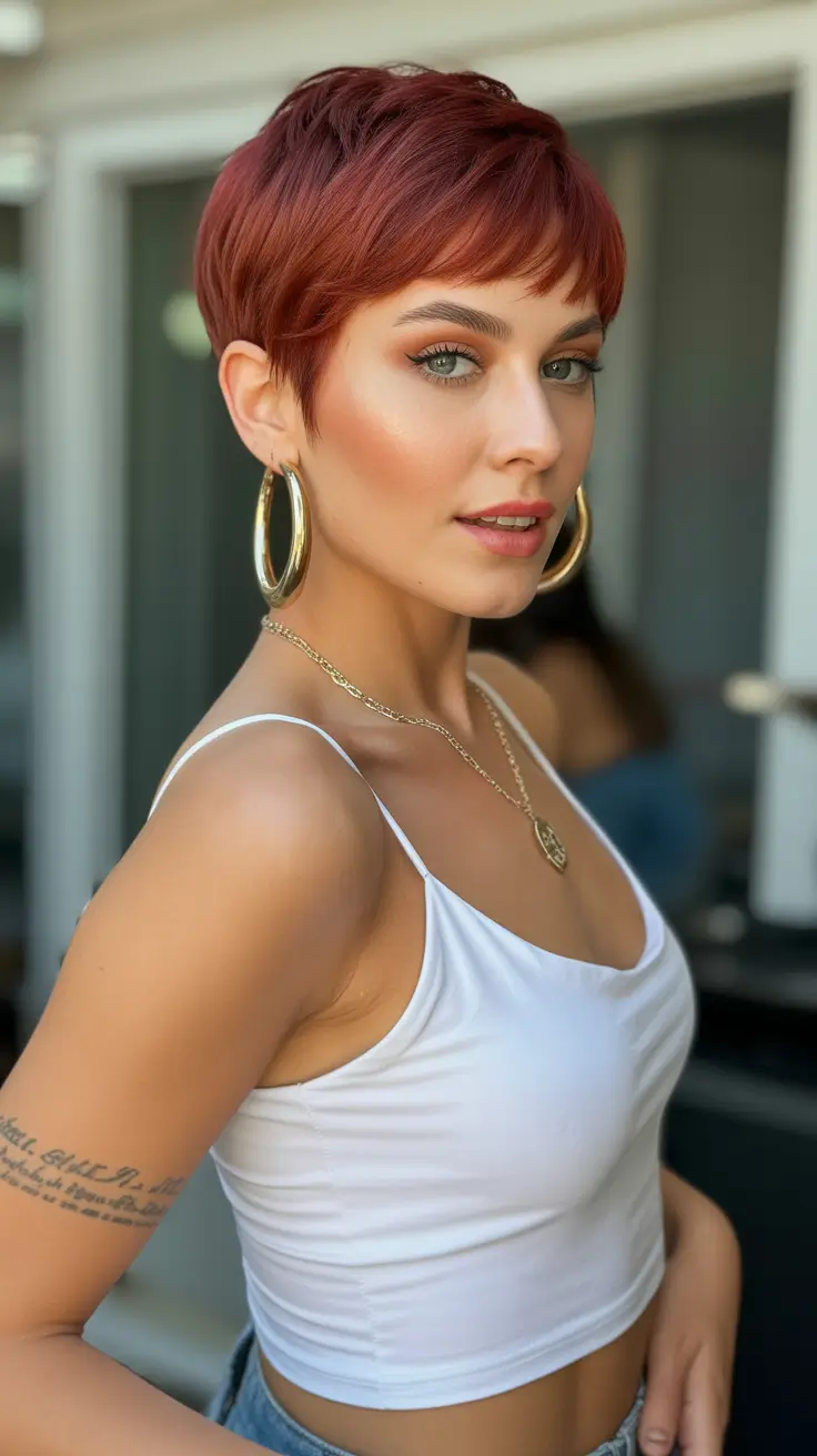 Pixie Haircuts for Women 2026 Fiery Red Pixie with Golden Warmth