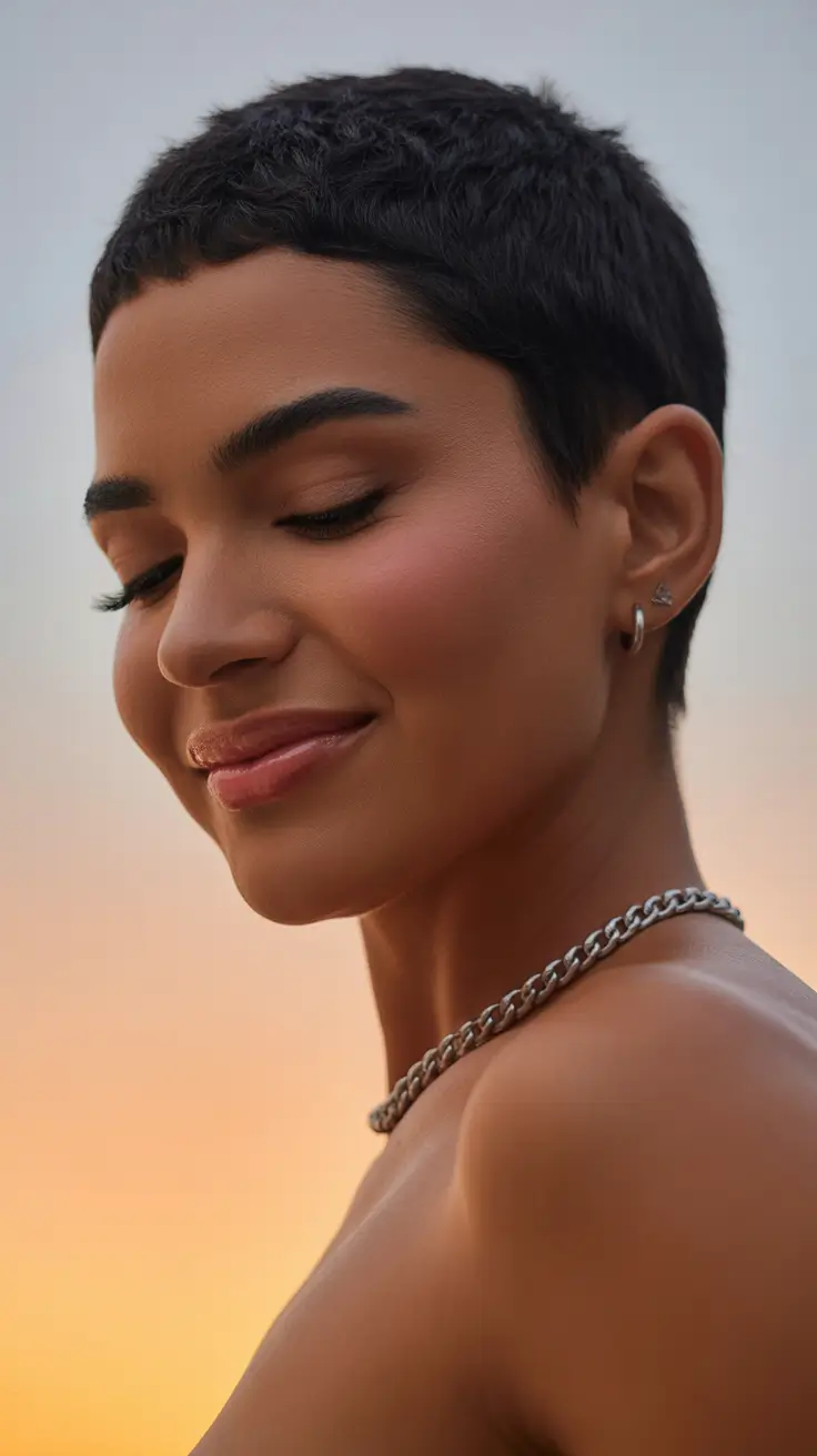 Pixie Haircuts for Women 2026 Sunset Buzz Pixie -- Natural Glow