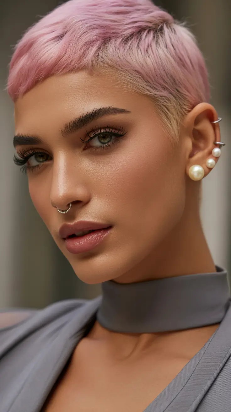 Pixie Haircuts for Women 2026 Dusty Pink Crop -- The Bold and Sweet Contrast