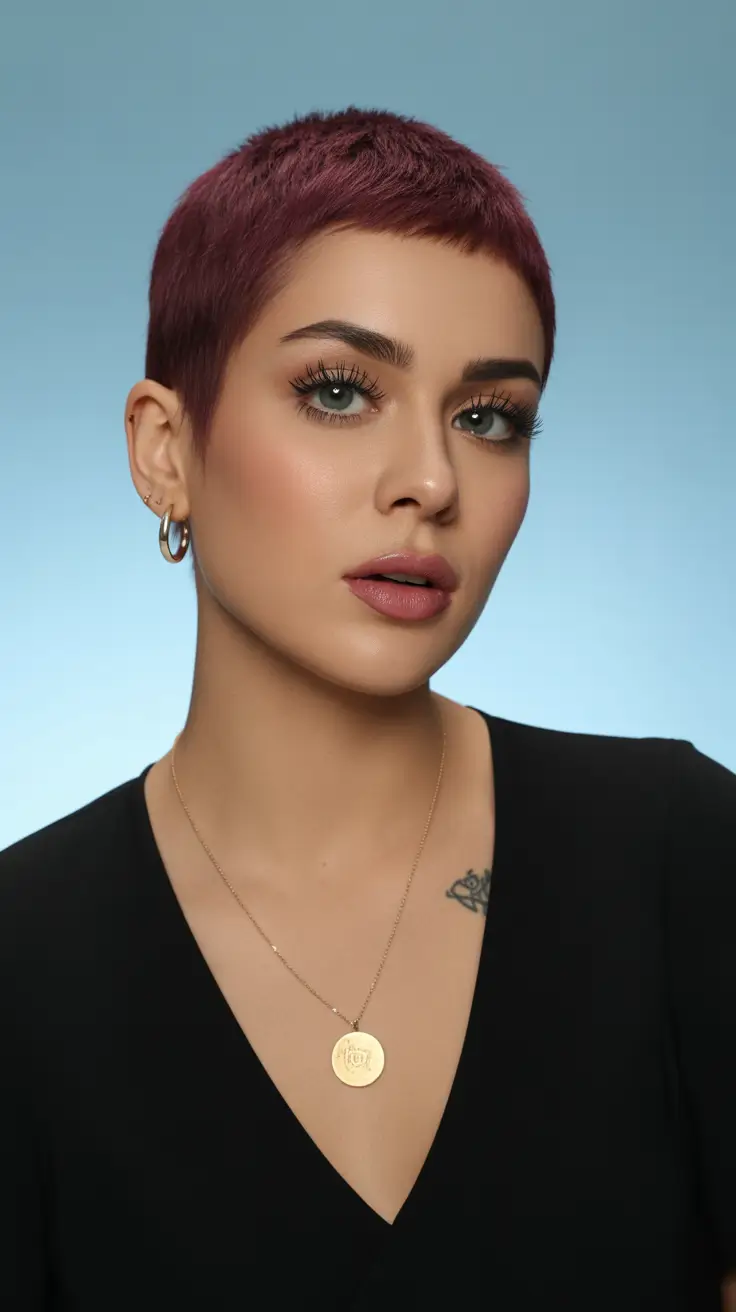 Pixie Haircuts for Women 2026 Velvet Plum Buzz -- Deep and Daring