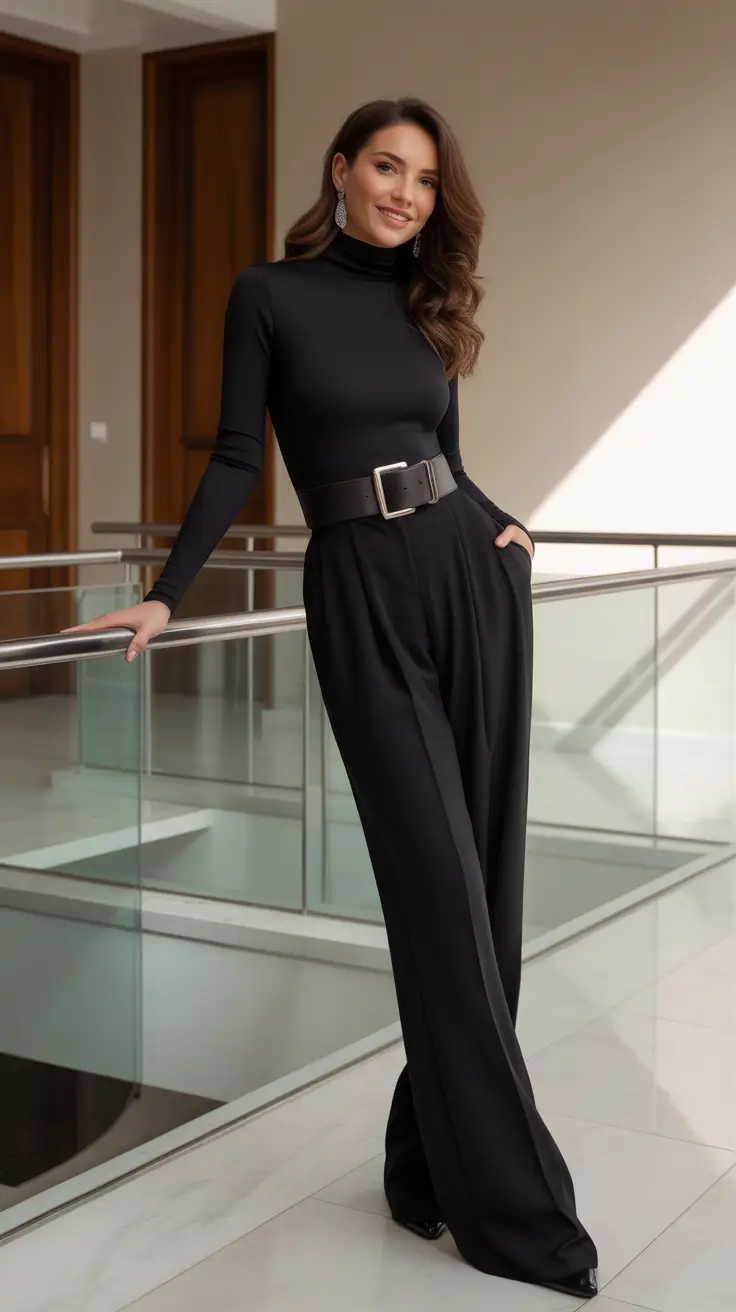 Professional office outfits for work 2026 All-Black Power Flow