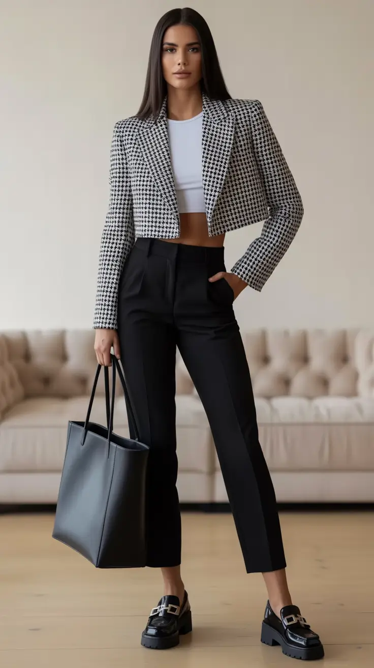 Professional office outfits for work 2026 Modern Houndstooth Energy