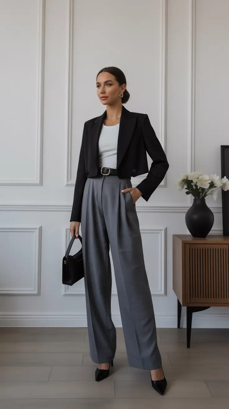 Professional office outfits for work 2026 Monochrome Power Play