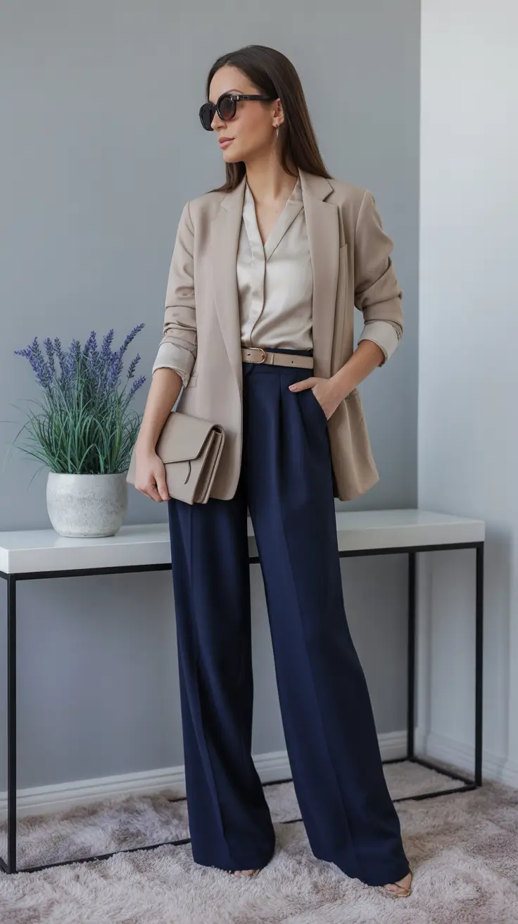 Professional office outfits for work 2026 Soft Neutrals and Navy Balance