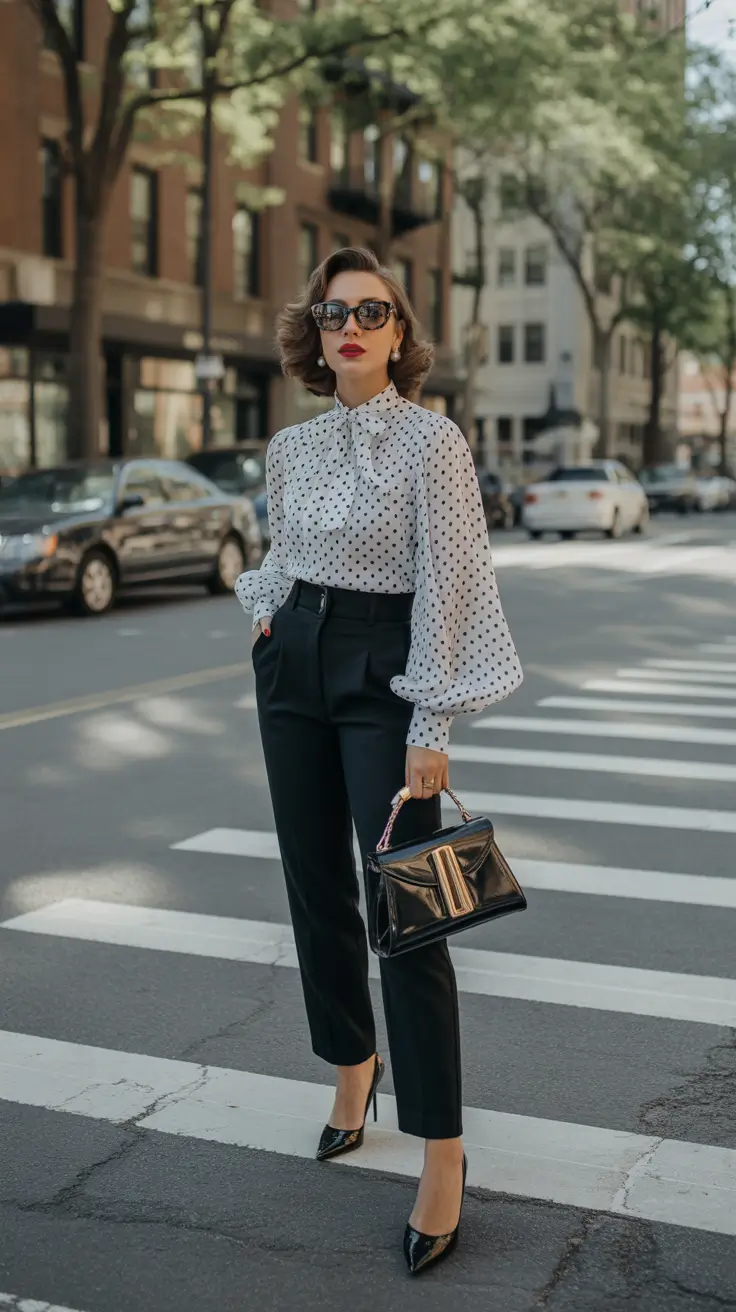 Professional office outfits for work 2026 Retro Polka-Dot Sophistication
