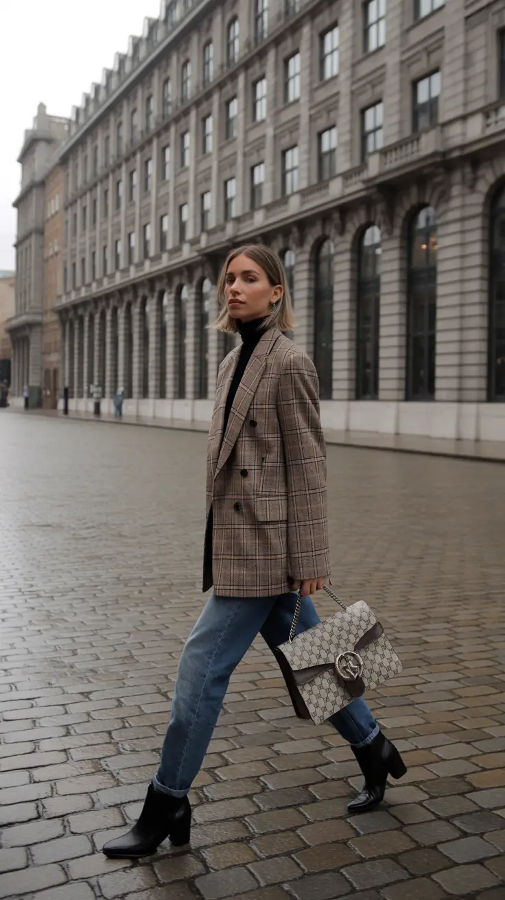 Professional office outfits for work 2026 Modern Plaid and Denim Confidence