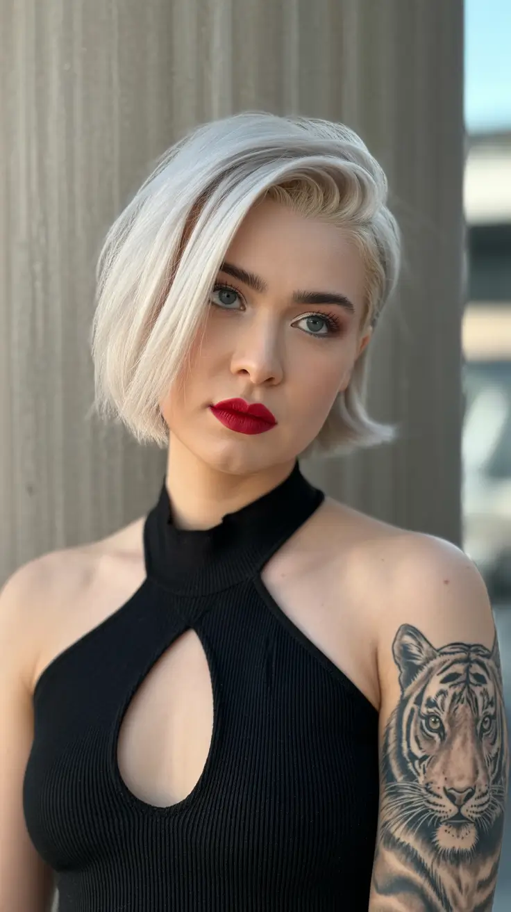 Short bob haircut ideas 2026 Asymmetric Platinum Rebel