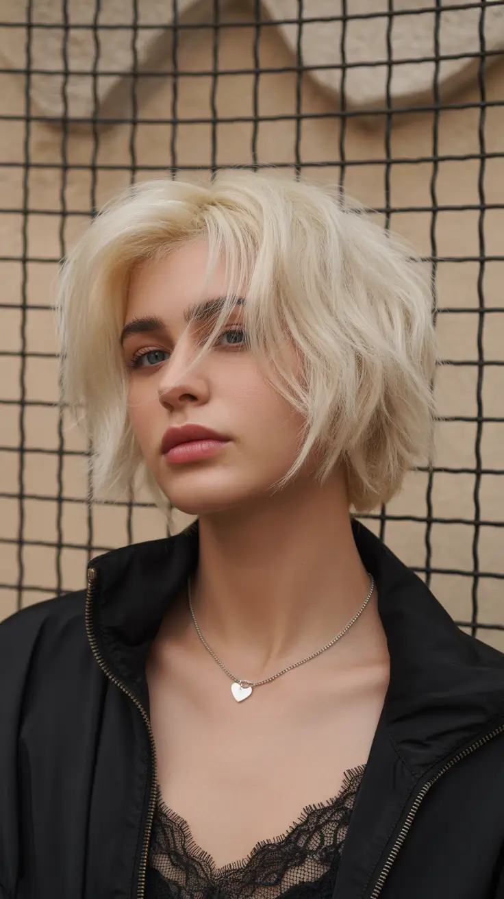 Short bob haircut ideas 2026 Messy Blonde Rebel