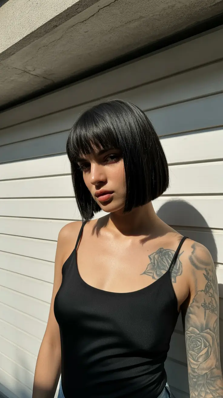 Short bob haircut ideas 2026 Midnight Punk Bob