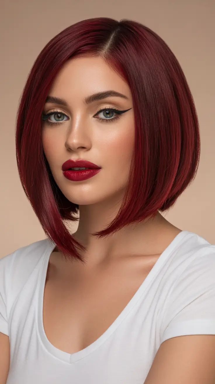 Short bob haircut ideas 2026 Crimson Edge Elegance