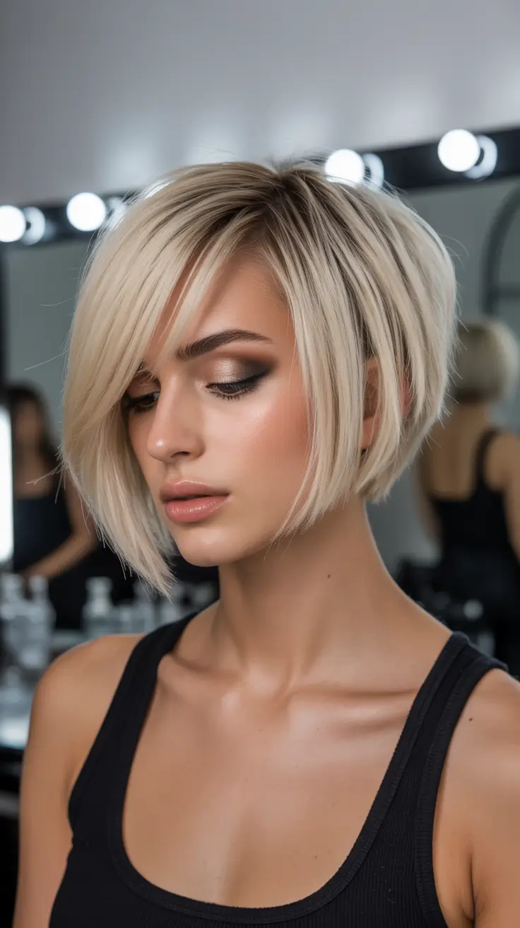 Short bob haircut ideas 2026 Angled Elegance