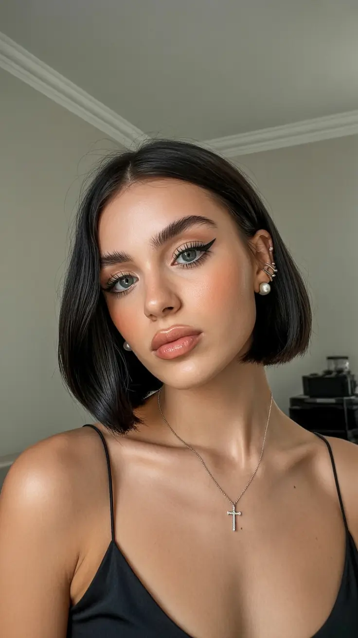 Short bob haircut ideas 2026 Classic Glossy Noir