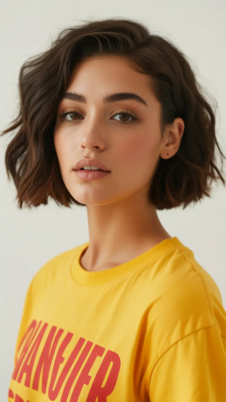Short bob haircut ideas 2026 Textured Brown Bob Revival