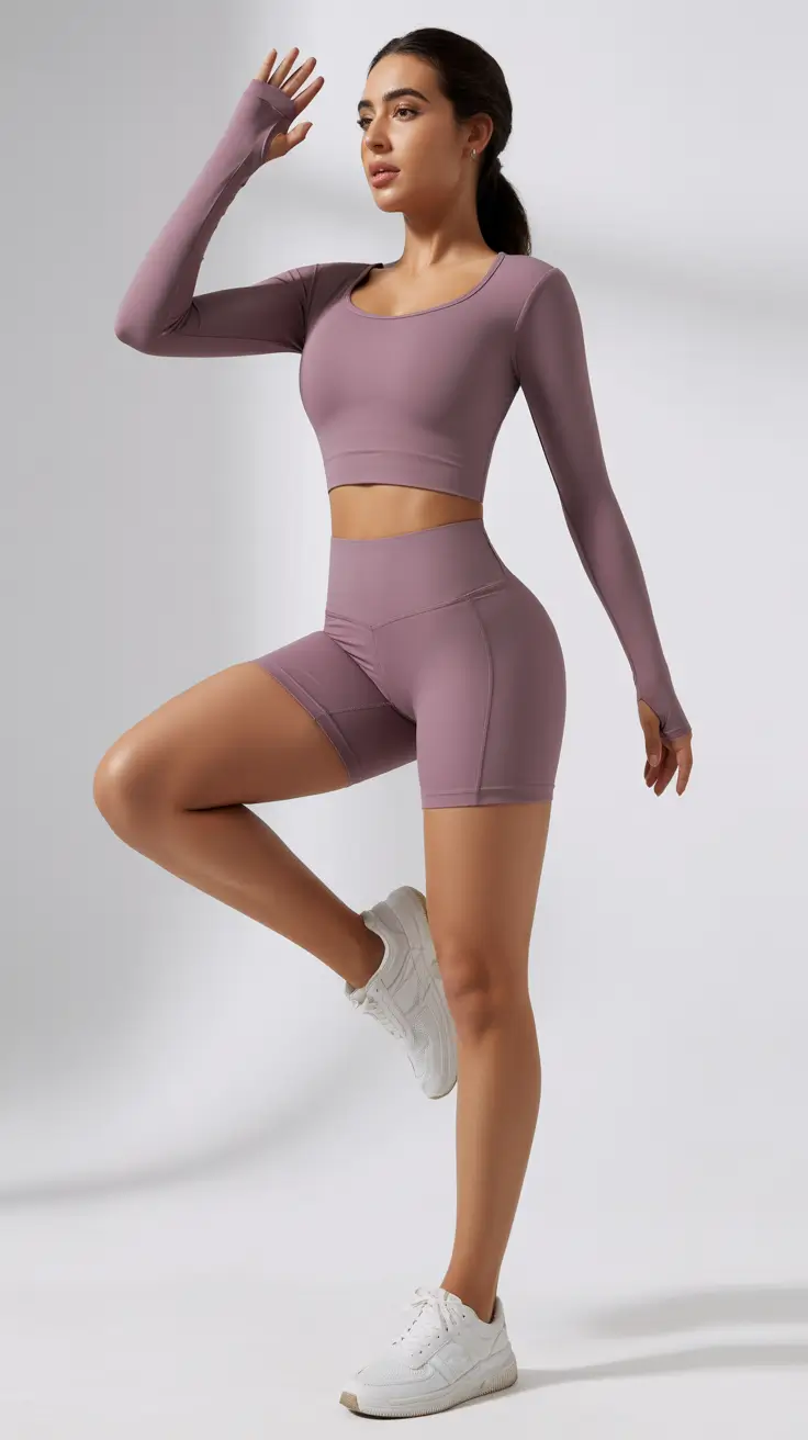 Stylish women workout outfits 2026 Muted Mauve Flow