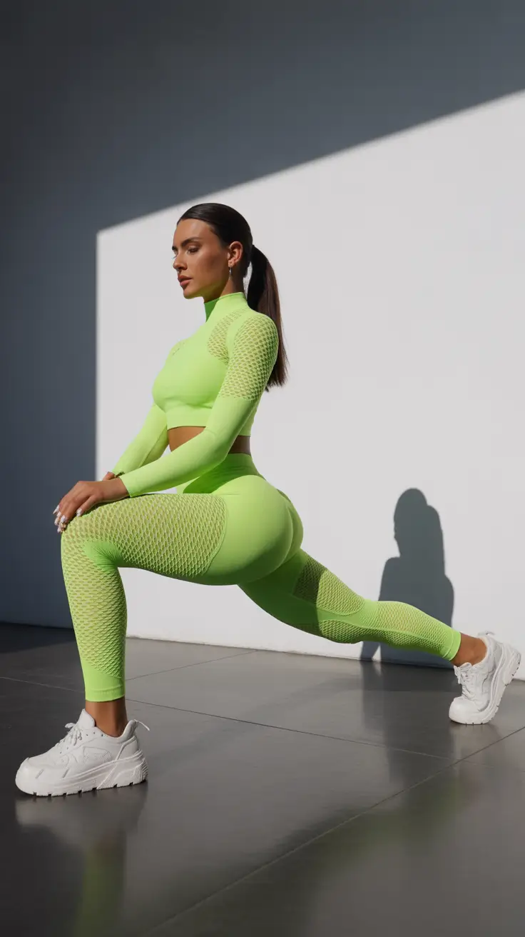 Stylish women workout outfits 2026 Lime Glow Power