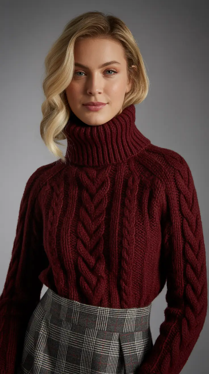 Sweater outfit ideas 2026 Burgundy Elegance