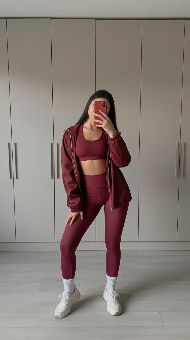 Trendy gym outfits 2026 Bold in Burgundy
