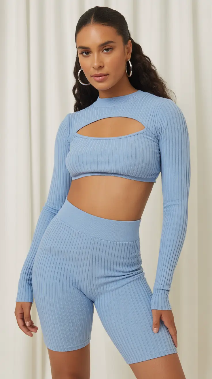Trendy gym outfits 2026 Soft Sky Ribbed Comfort
