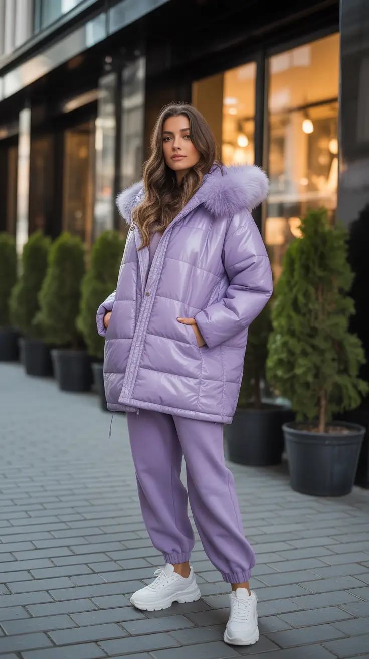 warm outfit for cold weather ideas 2026 Lavender Luxe: Soft Street Power
