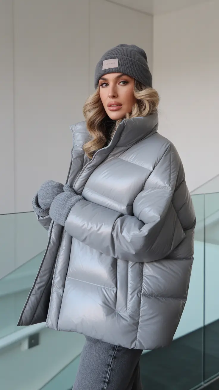warm outfit for cold weather ideas 2026 Silver Lining: Puffy Chic Reimagined