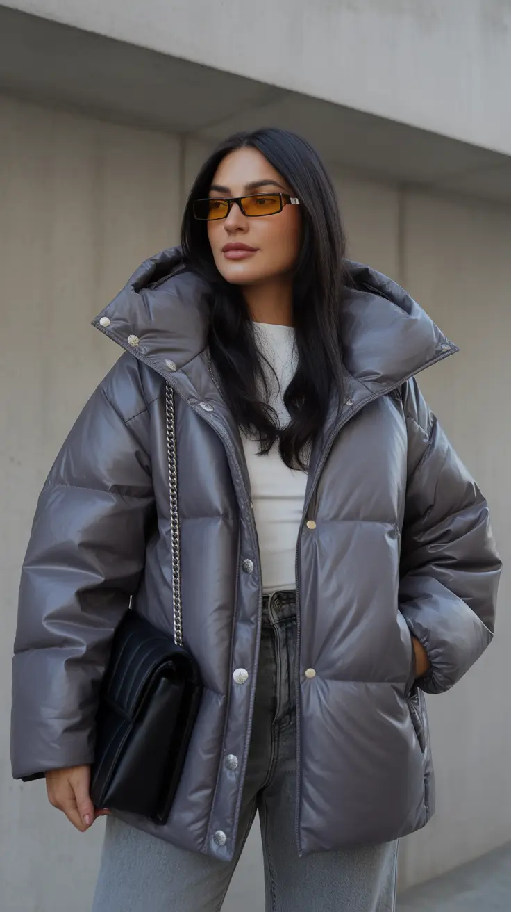 warm outfit for cold weather ideas 2026 Urban Frost: Gloss Meets Grit