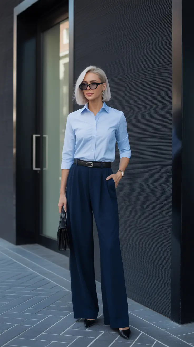 Women business casual outfits for work 2026 Refined Blue-Toned Confidence