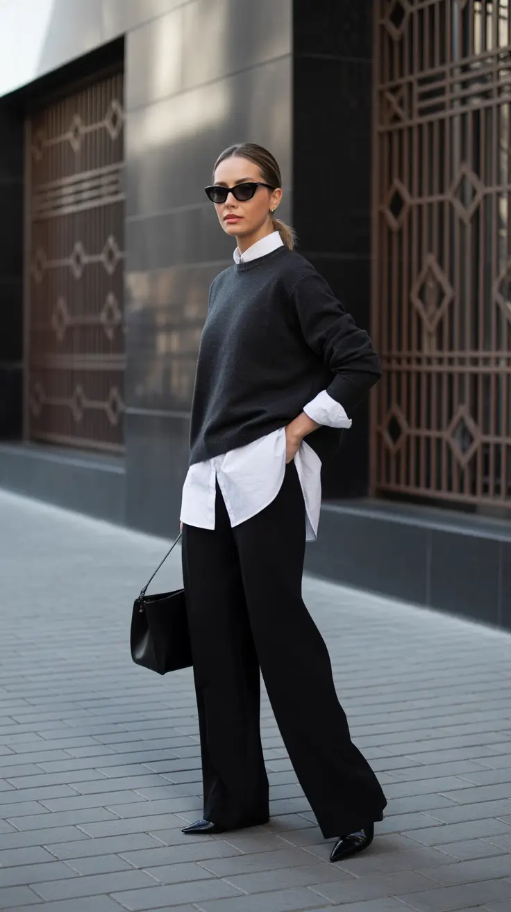 Women business casual outfits for work 2026 Urban Monochrome Simplicity