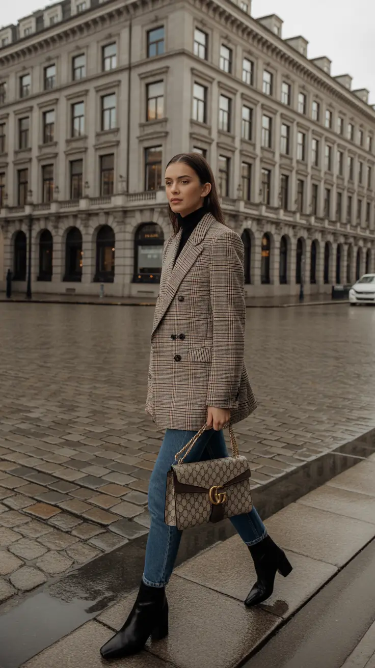 Women business casual outfits for work 2026 Checked Blazer Sophistication