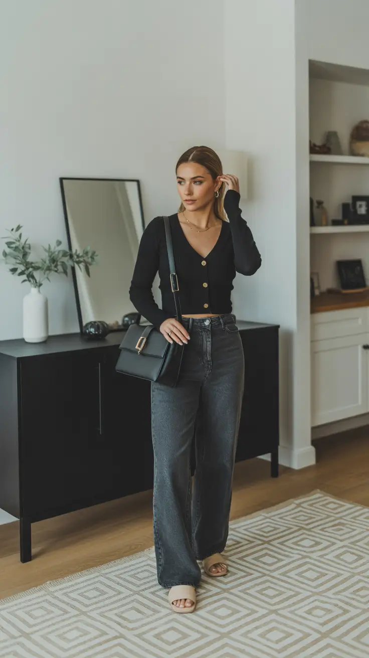 Women business casual outfits for work 2026 Relaxed Black Cardigan Confidence