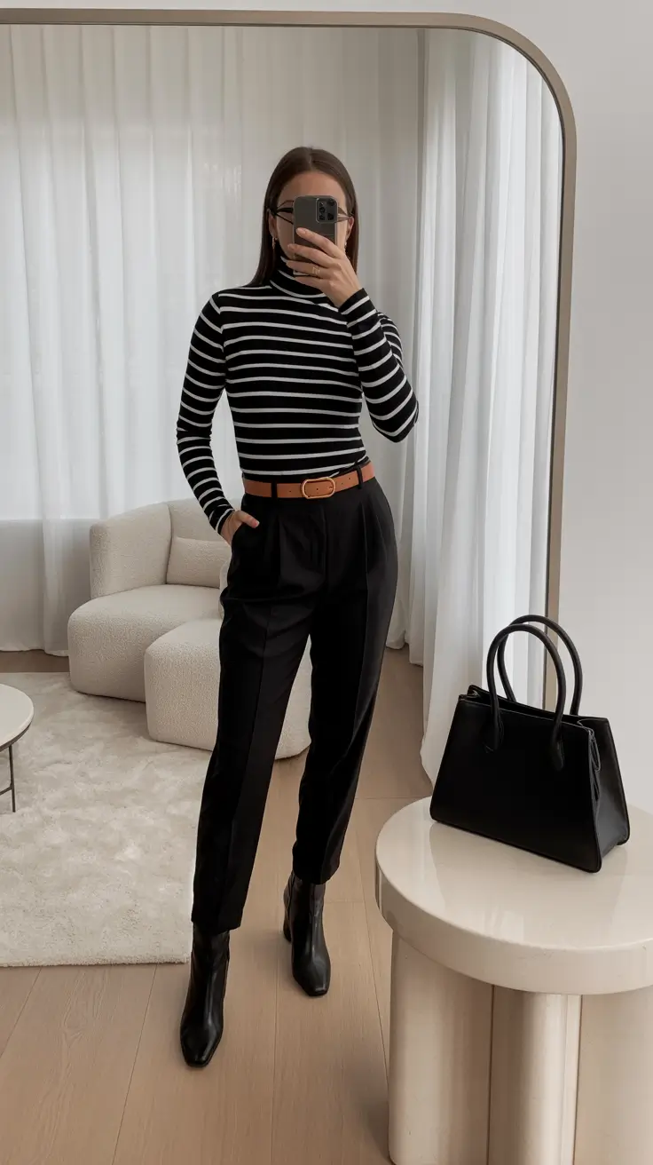 Women business casual outfits for work 2026 Striped Sophistication with a Parisian Touch