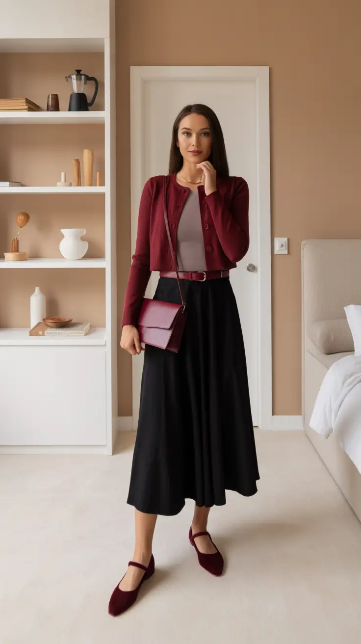 Women business casual outfits for work 2026 Elegant Burgundy Charm