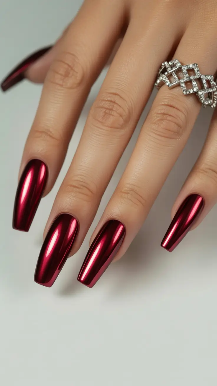 best acrylic nails 2026 Deep Ruby Chrome