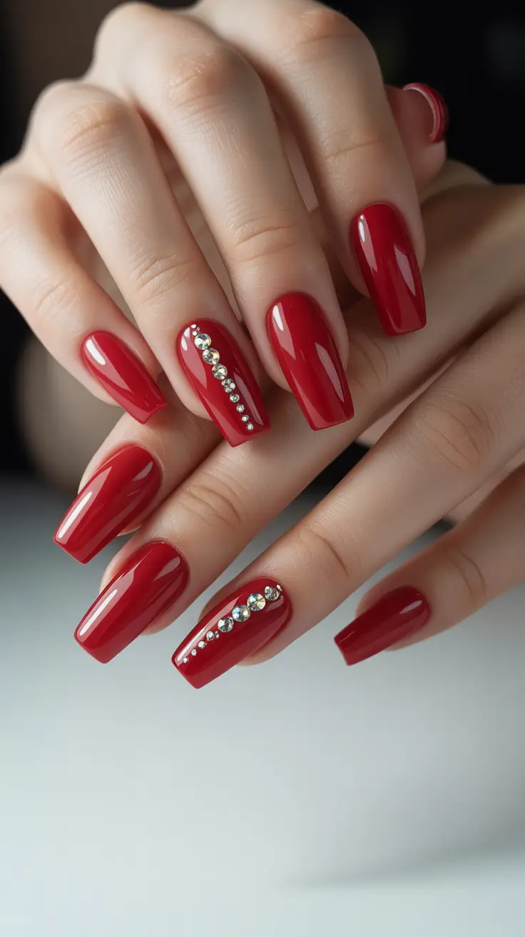 best acrylic nails 2026 Red Crystal Accent