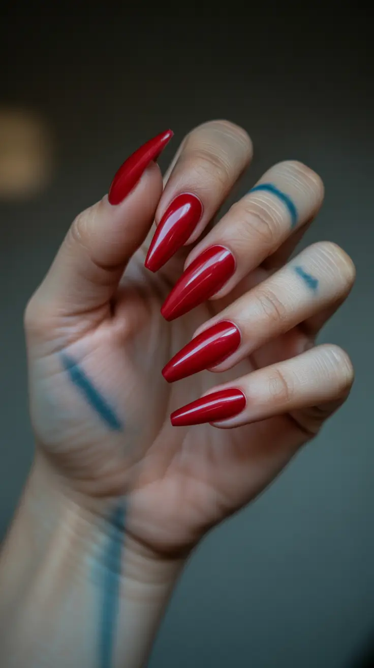 best acrylic nails 2026 Crimson Almonds