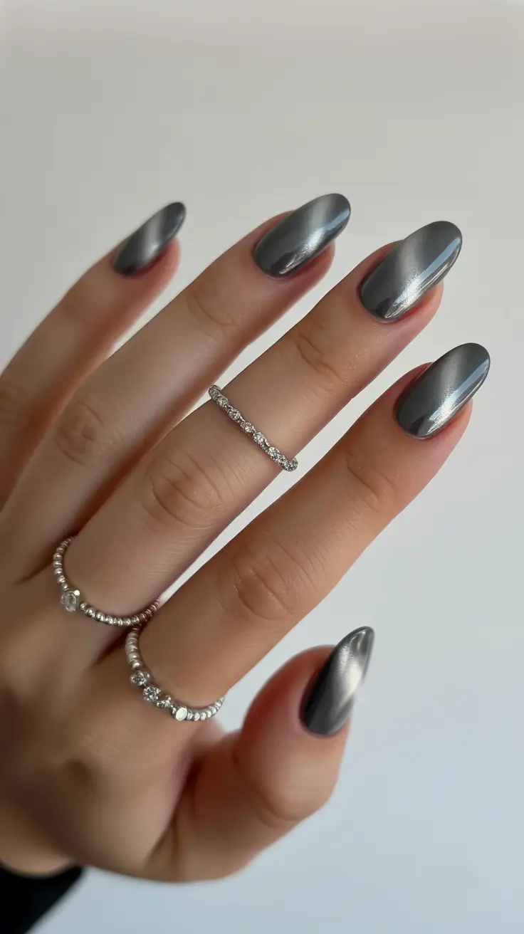 best acrylic nails 2026 Gunmetal Cat Eye