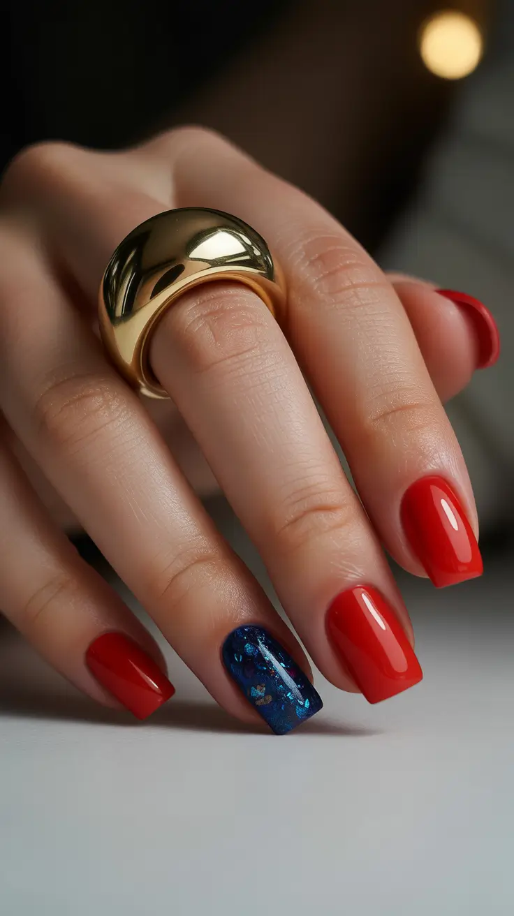 best acrylic nails 2026 Red Navy Accent