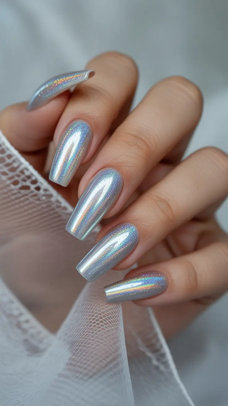 best acrylic nails 2026 Holographic Silver