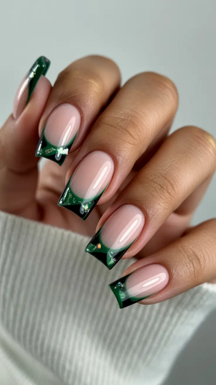 best acrylic nails 2026 Deep Green French