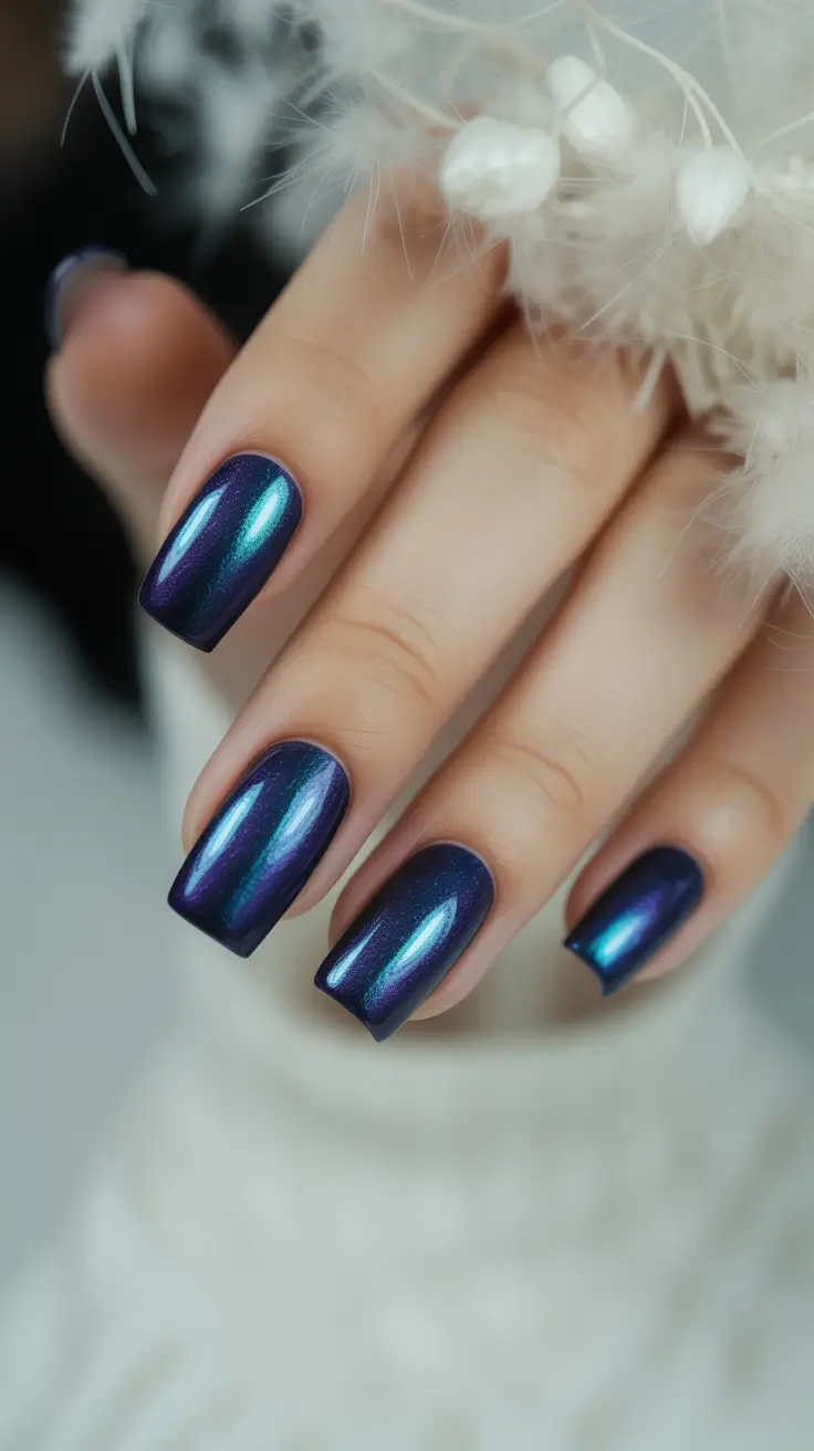 best acrylic nails 2026 Midnight Blue Chrome