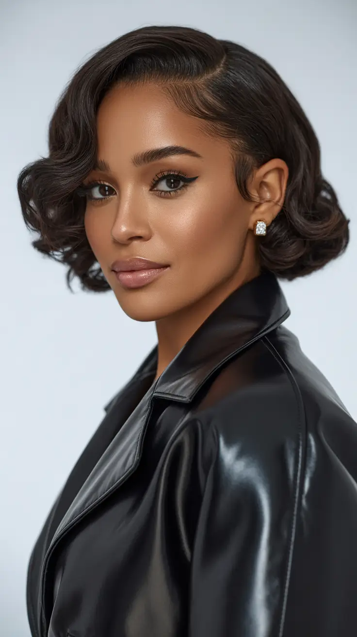 Best hairstyles for black women 2026 Modern Pin-Up Waves With Sculpted Side Part