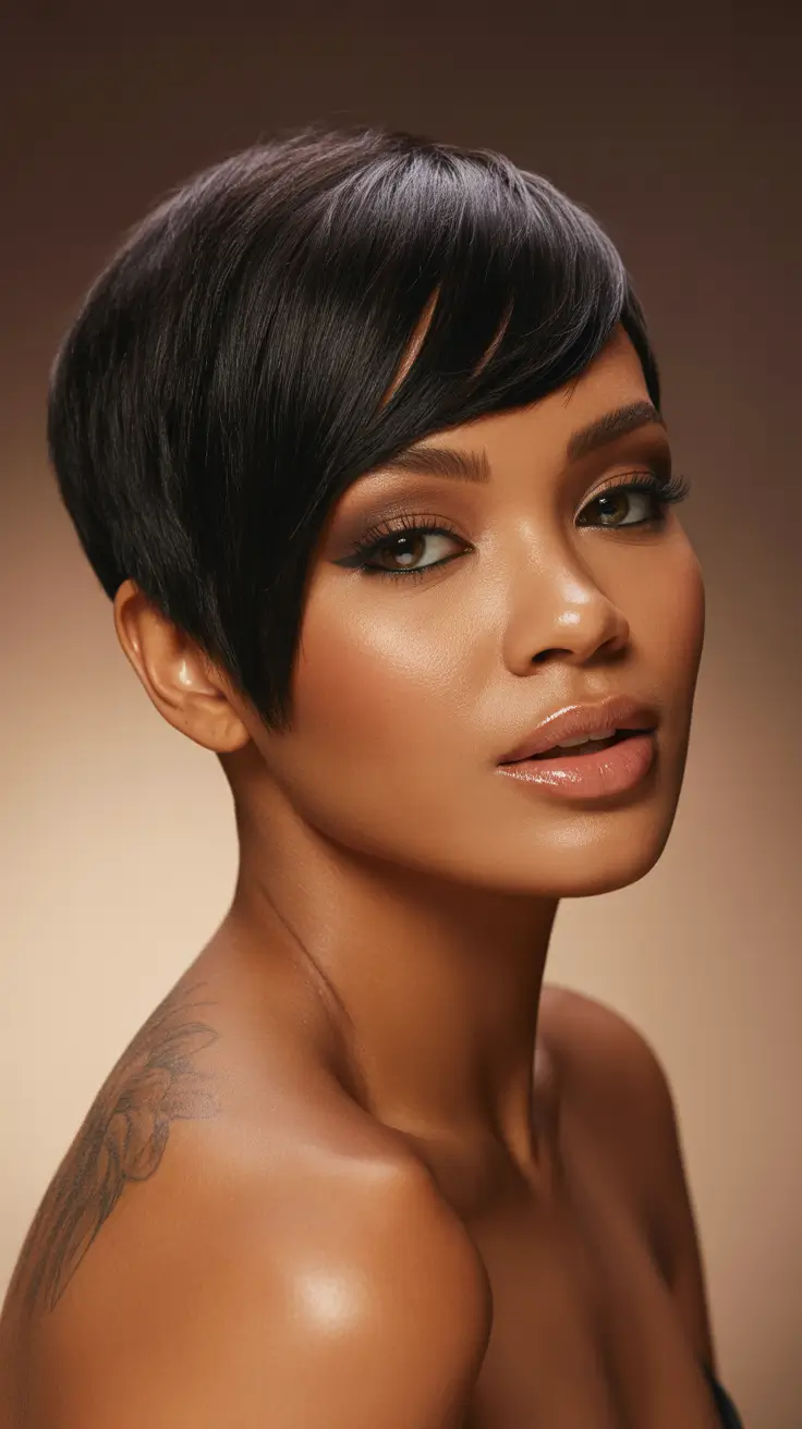 Best hairstyles for black women 2026 Silky Pixie With Elongated Fringe
