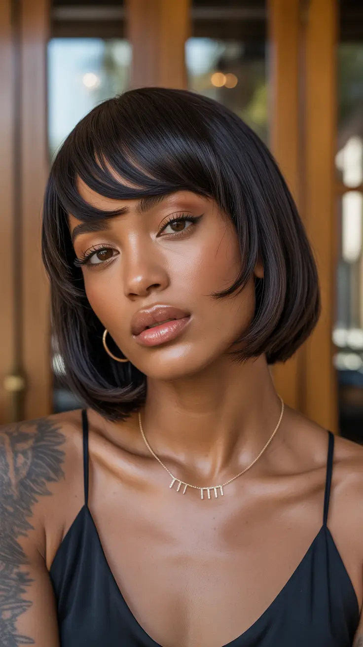 Best hairstyles for black women 2026 Sleek Bob With Feathered Fringe