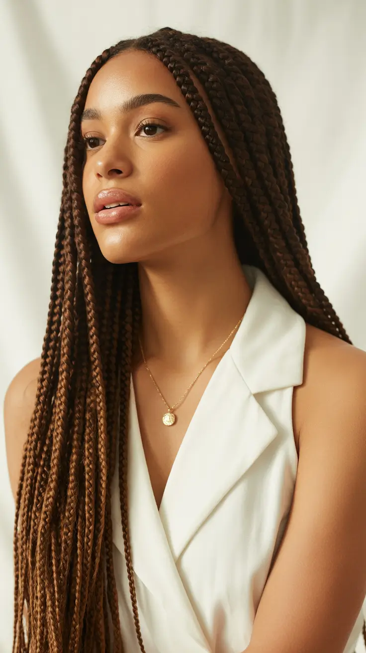 Best hairstyles for black women 2026 Bronze-Toned Waist-Length Box Braids