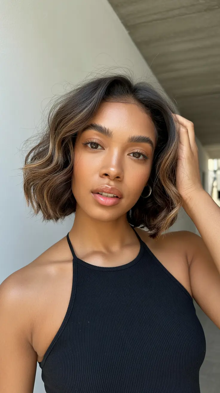 Best hairstyles for black women 2026 Sunlit Wavy Bob With Soft Dimensional Highlights