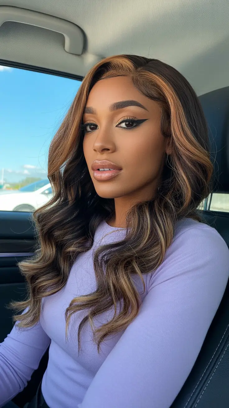 Best hairstyles for black women 2026 Face-Framing Honey Balayage Waves With Luxe Length