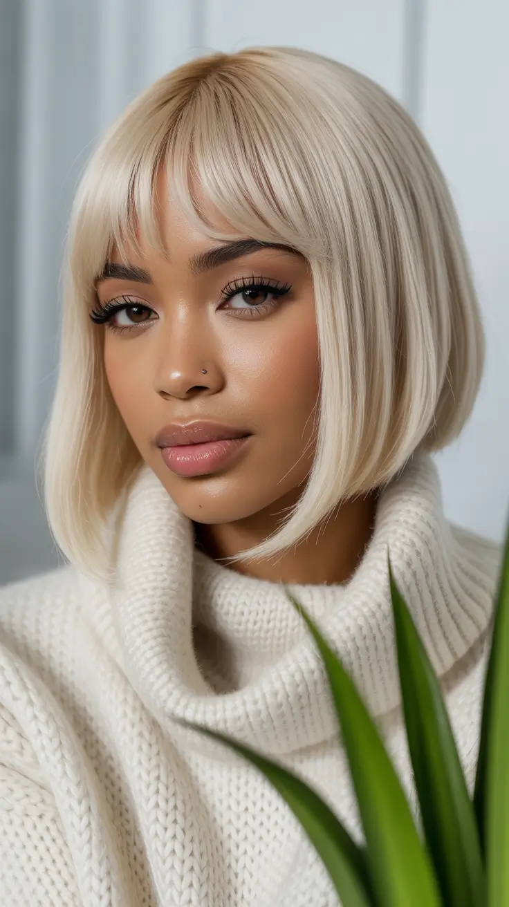Best hairstyles for black women 2026 Winter Blonde Bob With Soft Fringe